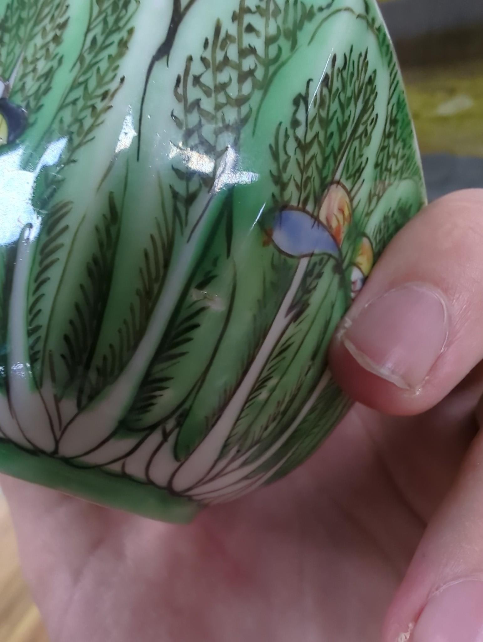 A Chinese pakchoi cabbage pattern set of tea cups and saucers, others similar, Republic period